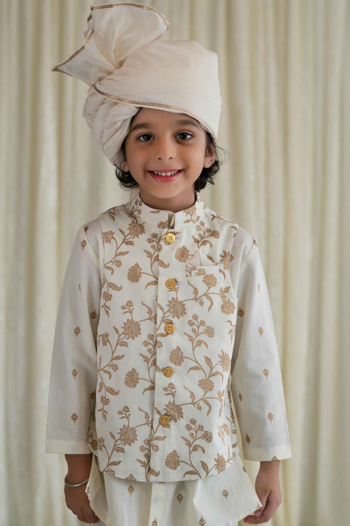 Boy Pure Silk Chanderi Safa dyed- Cream by Tiber Taber Kids