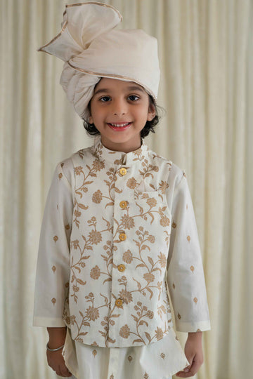 Boy Pure Silk Chanderi Safa dyed- Cream by Tiber Taber Kids