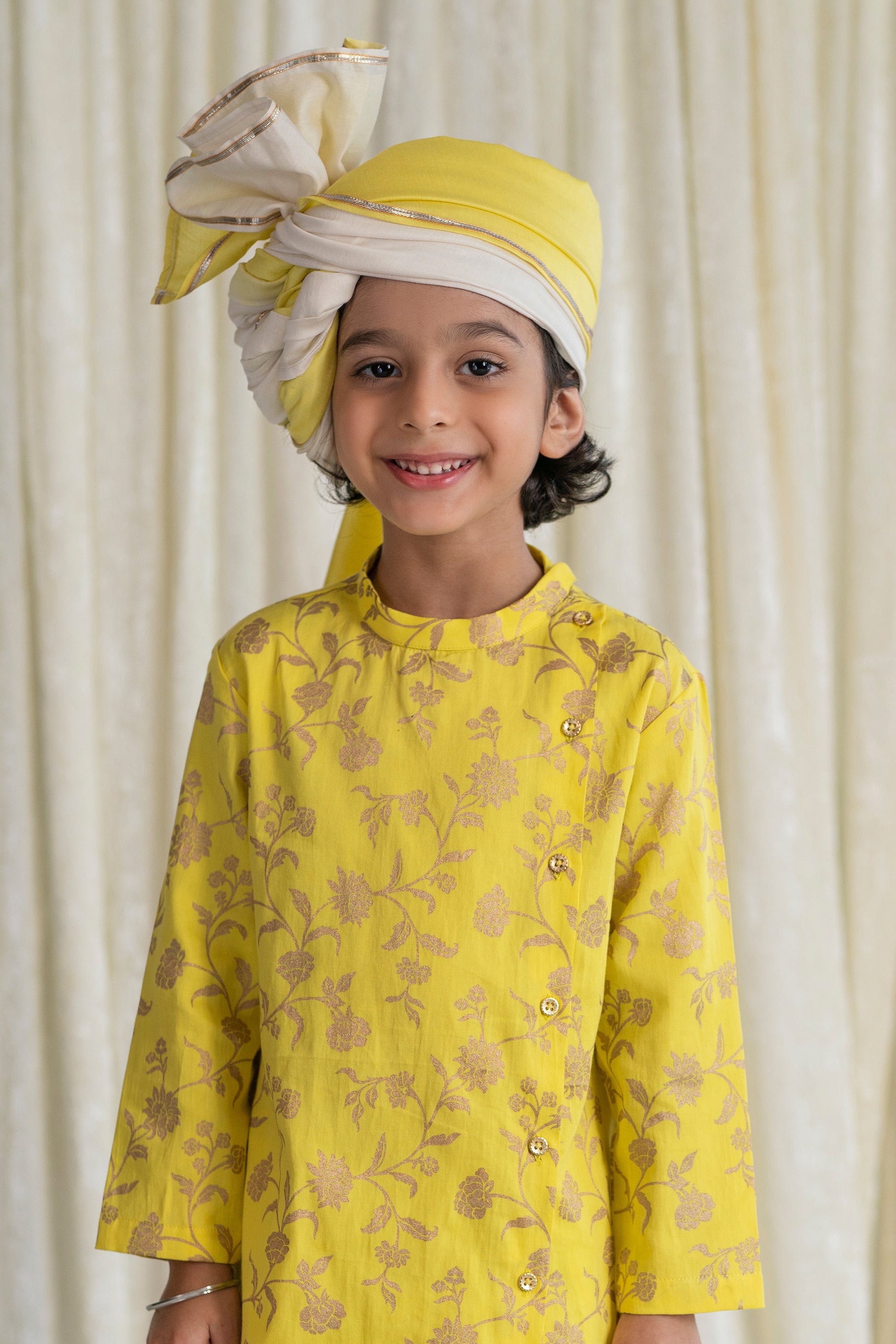 Boy Pure Silk Chanderi Safa Ombre dyed- Yellow by Tiber Taber Kids