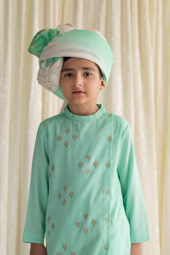 Boy Pure Silk Chanderi Safa Ombre dyed- Green by Tiber Taber Kids