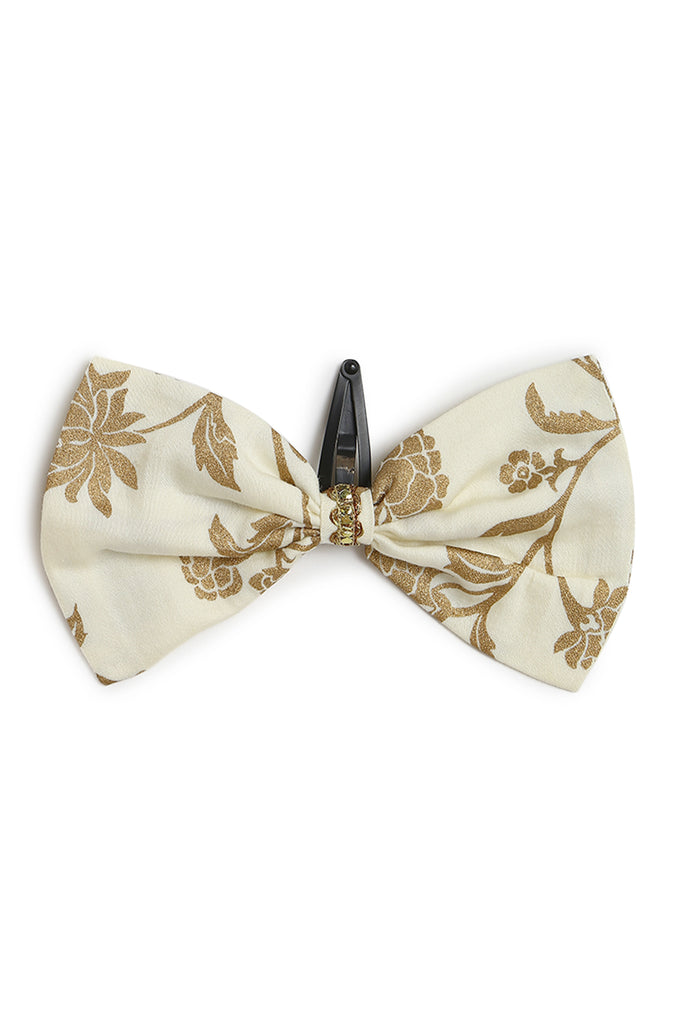 Buy Girl Bow Hairclip Gold Print- Cream by Tiber Taber Kids