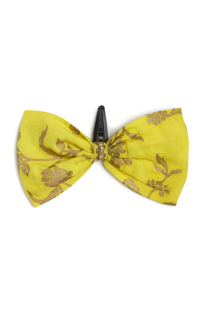 Girl Bow Hairclip Gold Print- Yellow by Tiber Taber Kids