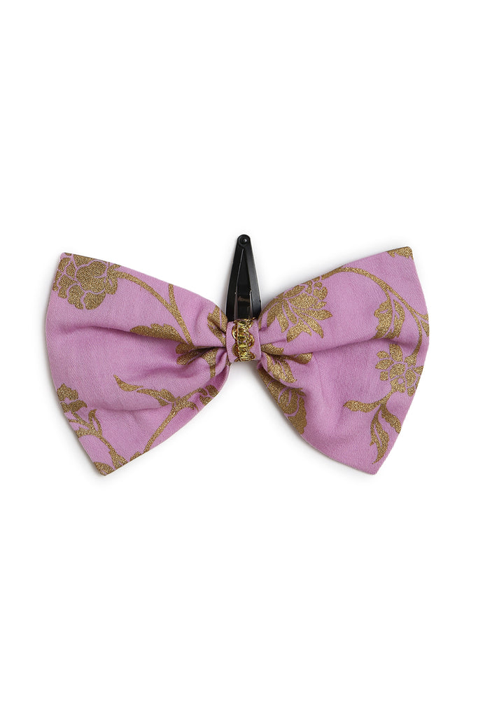 Girl Bow Hairclip Gold Print- Purple by Tiber Taber Kids