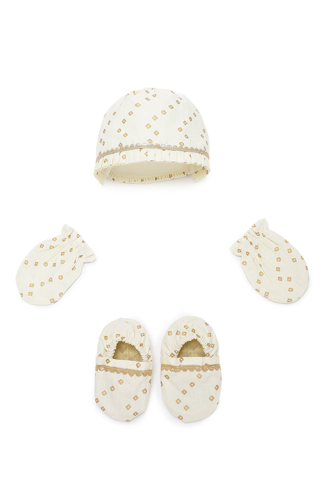 Baby Booties Mittens And Cap Set-Cream by Tiber Taber Kids