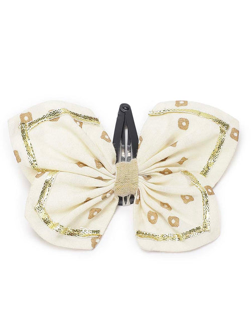 Printed Bandhani Butterfly Hairclip-Cream by Tiber Taber Kids