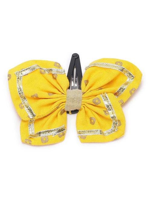 Printed Bandhani Butterfly Hairclip-Yellow by Tiber Taber Kids
