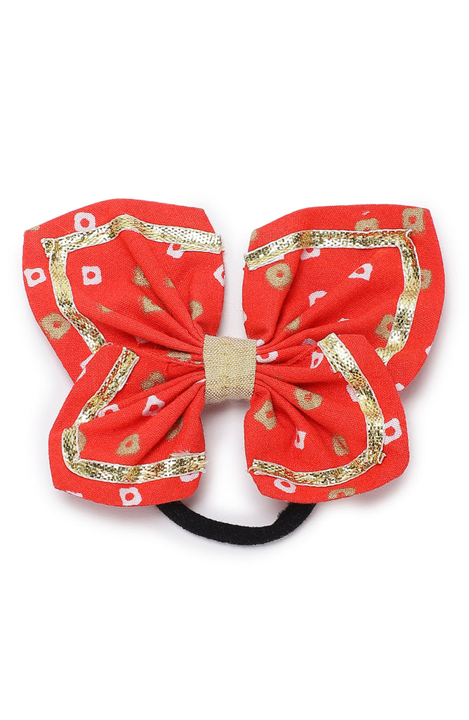Printed Bandhani Butterfly Rubberband-Red by Tiber Taber Kids