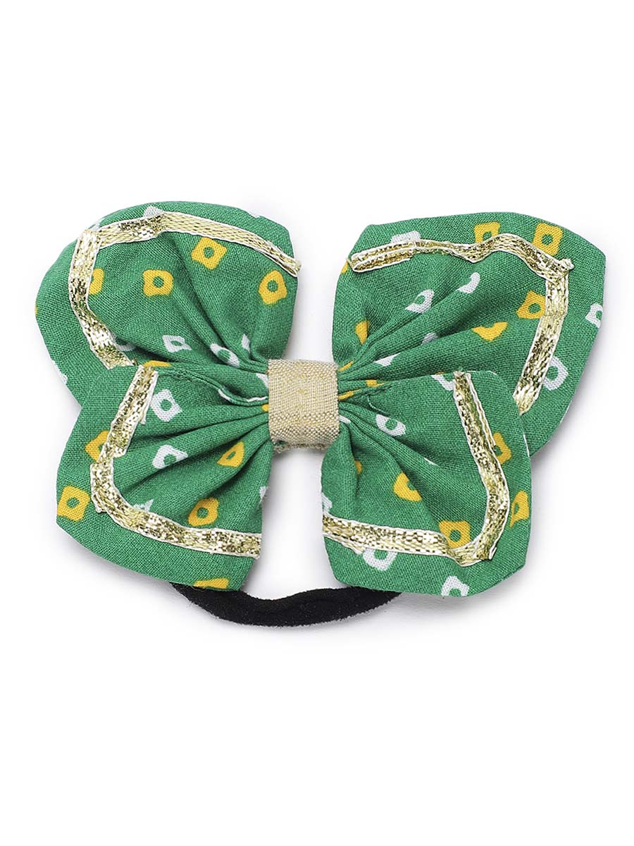 Printed Bandhani Butterfly Rubberband-Green by Tiber Taber Kids
