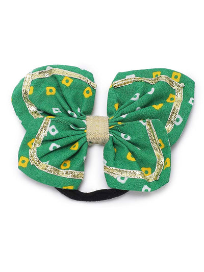 Printed Bandhani Butterfly Rubberband-Green by Tiber Taber Kids
