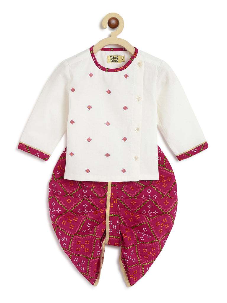 Baby Boy Printed Bandhani Dhoti Set- Pink by Tiber Taber Kids