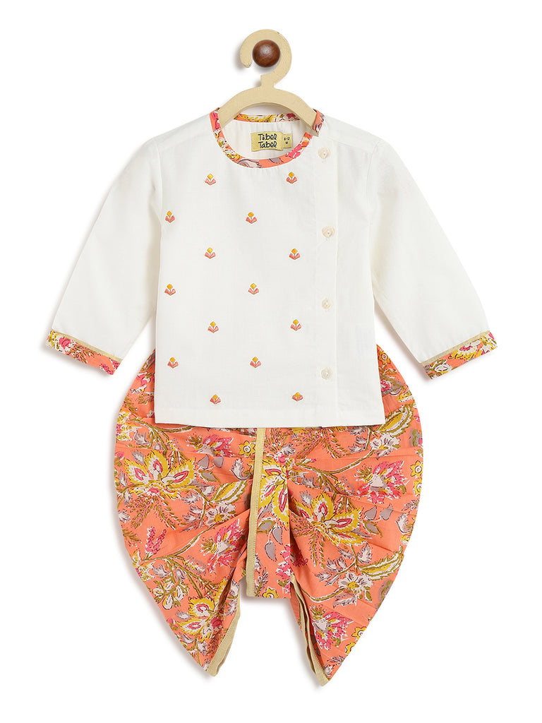 Baby Boy Printed Floral Dhoti Set- Peach by Tiber Taber Kids