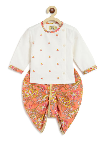 Baby Boy Printed Floral Dhoti Set- Peach by Tiber Taber Kids