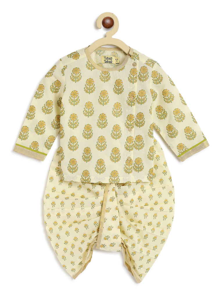 Baby Boy Printed Floral Dhoti Set- Cream by Tiber Taber Kids