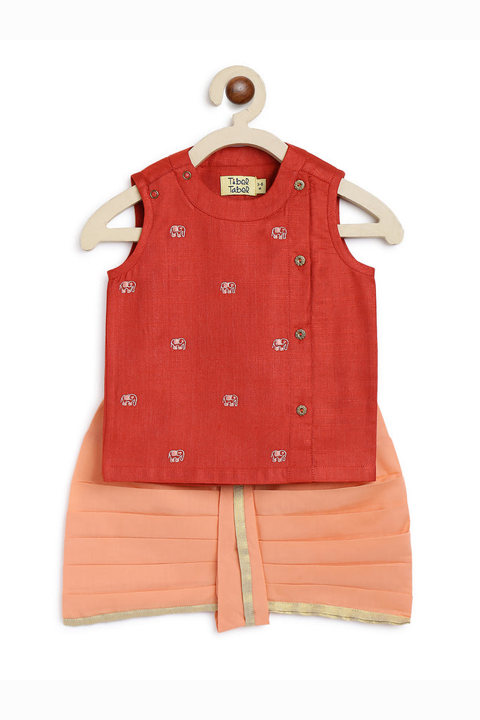 Baby Boy Dhoti Set Red Mini Elephant by Tiber Taber Kids