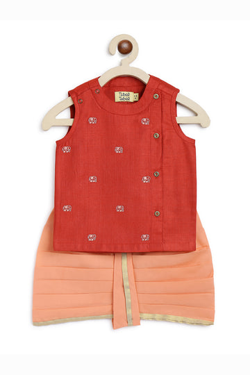 Baby Boy Dhoti Set Red Mini Elephant by Tiber Taber Kids