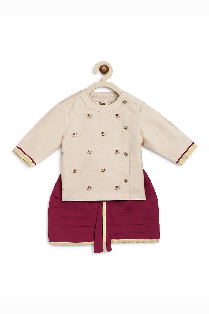 Baby Boy Dhoti Set Beige Mini Elephant by Tiber Taber Kids