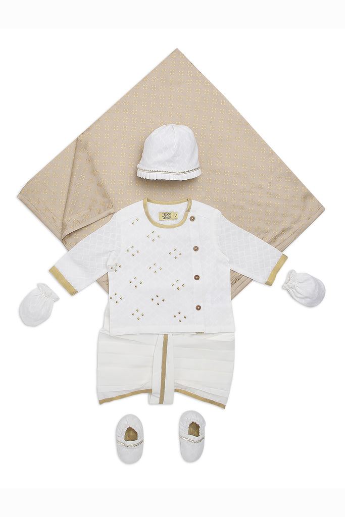 Baby Boy Jamna Set White Zari by Tiber Taber Kids