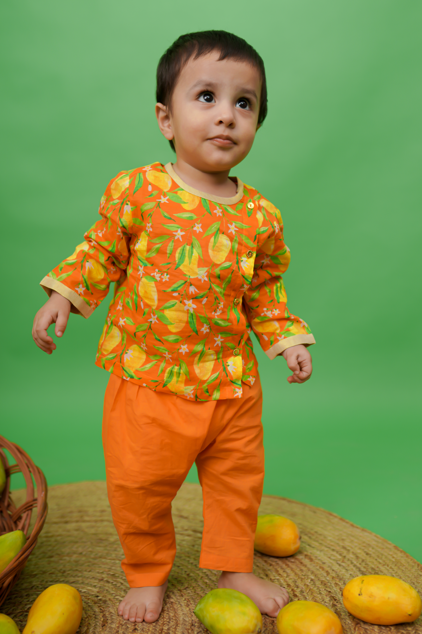 Baby Boy Jhabla Set Printed Mango - Orange by Tiber Taber Kids