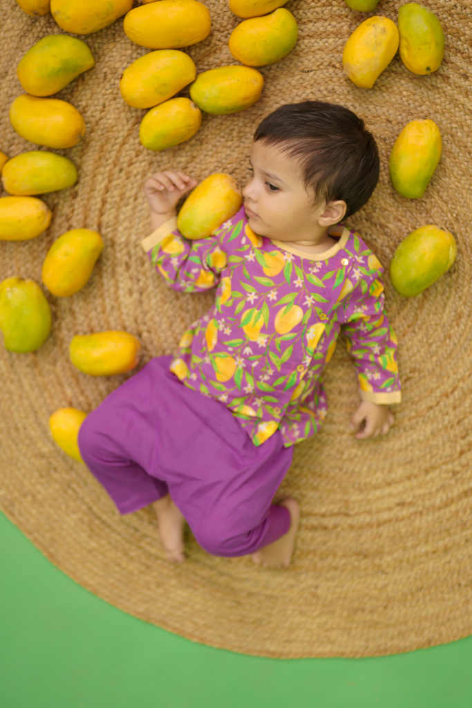 Baby Boy Jhabla Set Printed Mango-Purple by Tiber Taber Kids