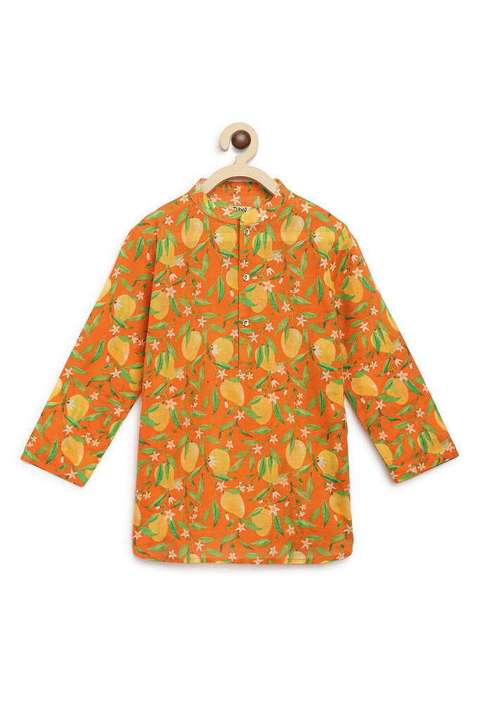 Buy Boys Short Kurta Printed Mango - Orange by Tiber Taber Kids