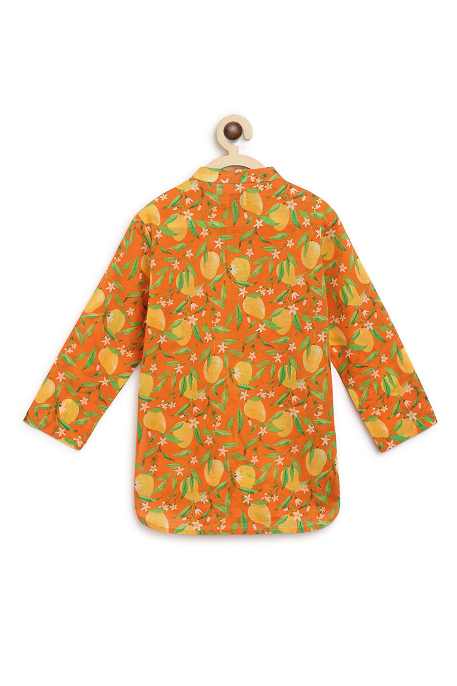 Shop Boys Short Kurta Printed Mango - Orange by Tiber Taber Kids