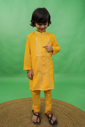 Boys Kurta Set Gotapatti - Yellow by Tiber Taber Kids