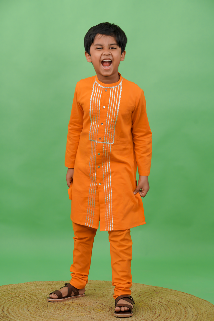 Boys Kurta Set Gotapatti - Orange by Tiber Taber Kids
