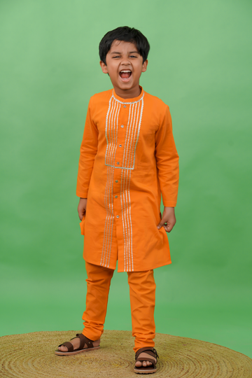 Boys Kurta Set Gotapatti - Orange by Tiber Taber Kids