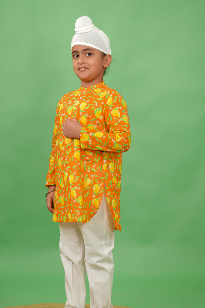 Buy Boys Kurta Set Printed Mango - Orange by Tiber Taber Kids