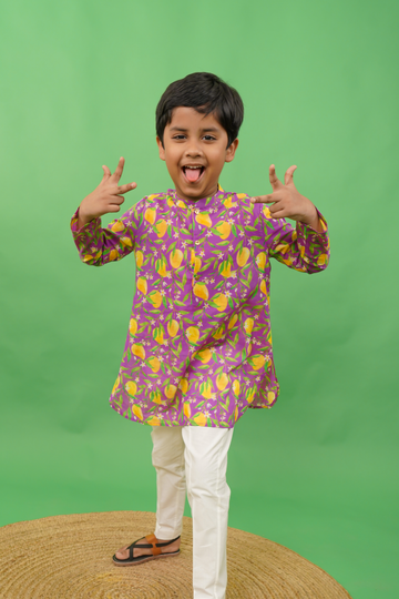 Boys Kurta Set Printed Mango - Purple by Tiber Taber Kids