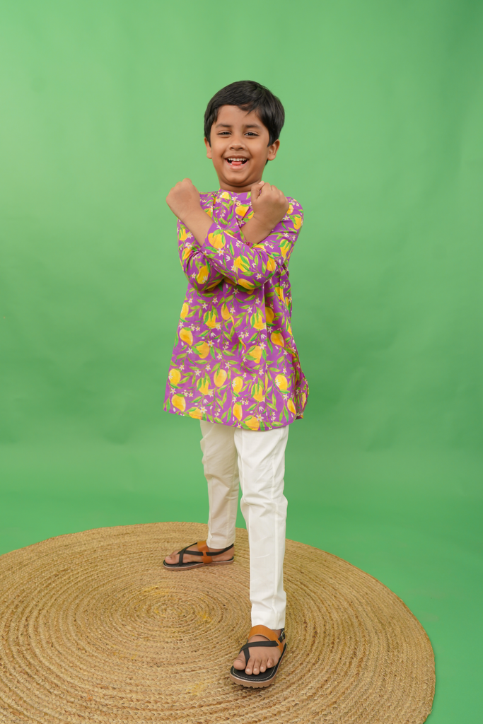 Buy Boys Kurta Set Printed Mango - Purple by Tiber Taber Kids