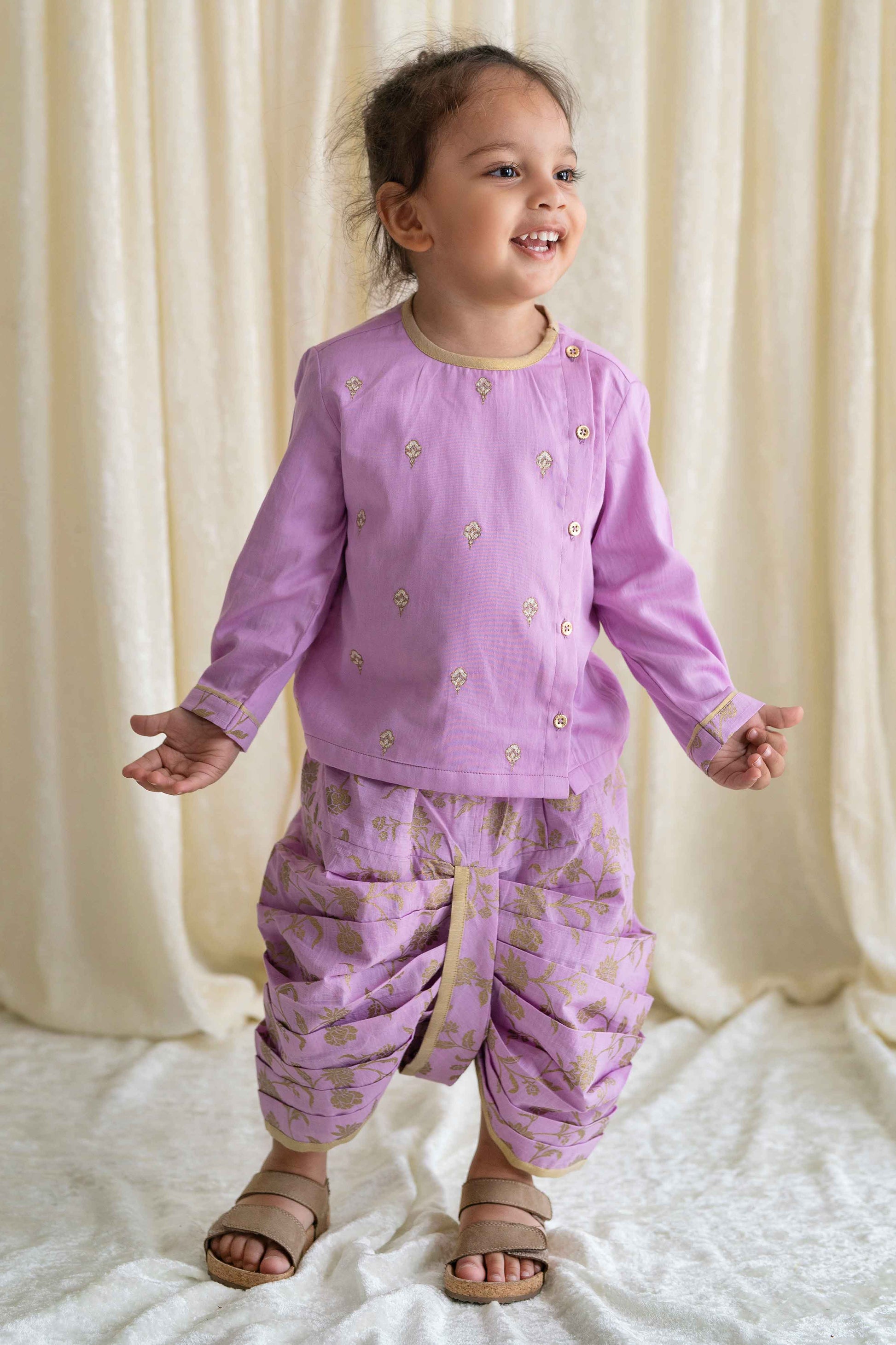 Baby Sadabahar Buti Dhoti Set Purple1
