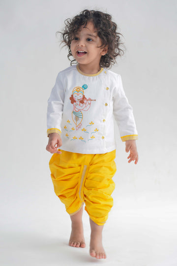 Baby Boy Krishna Dhoti Kurta Set-White by Tiber Taber Kids