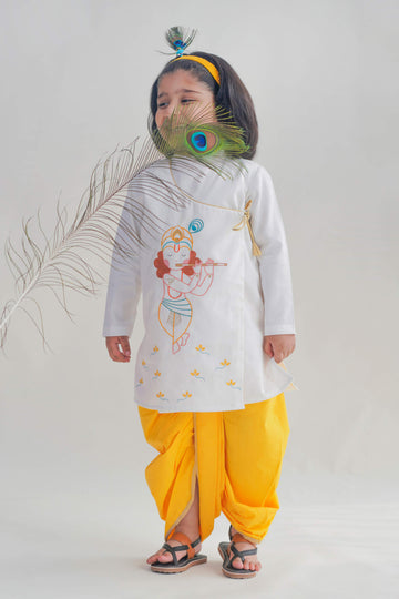 Boy Krishna Dhoti Kurta Set-White by Tiber Taber Kids