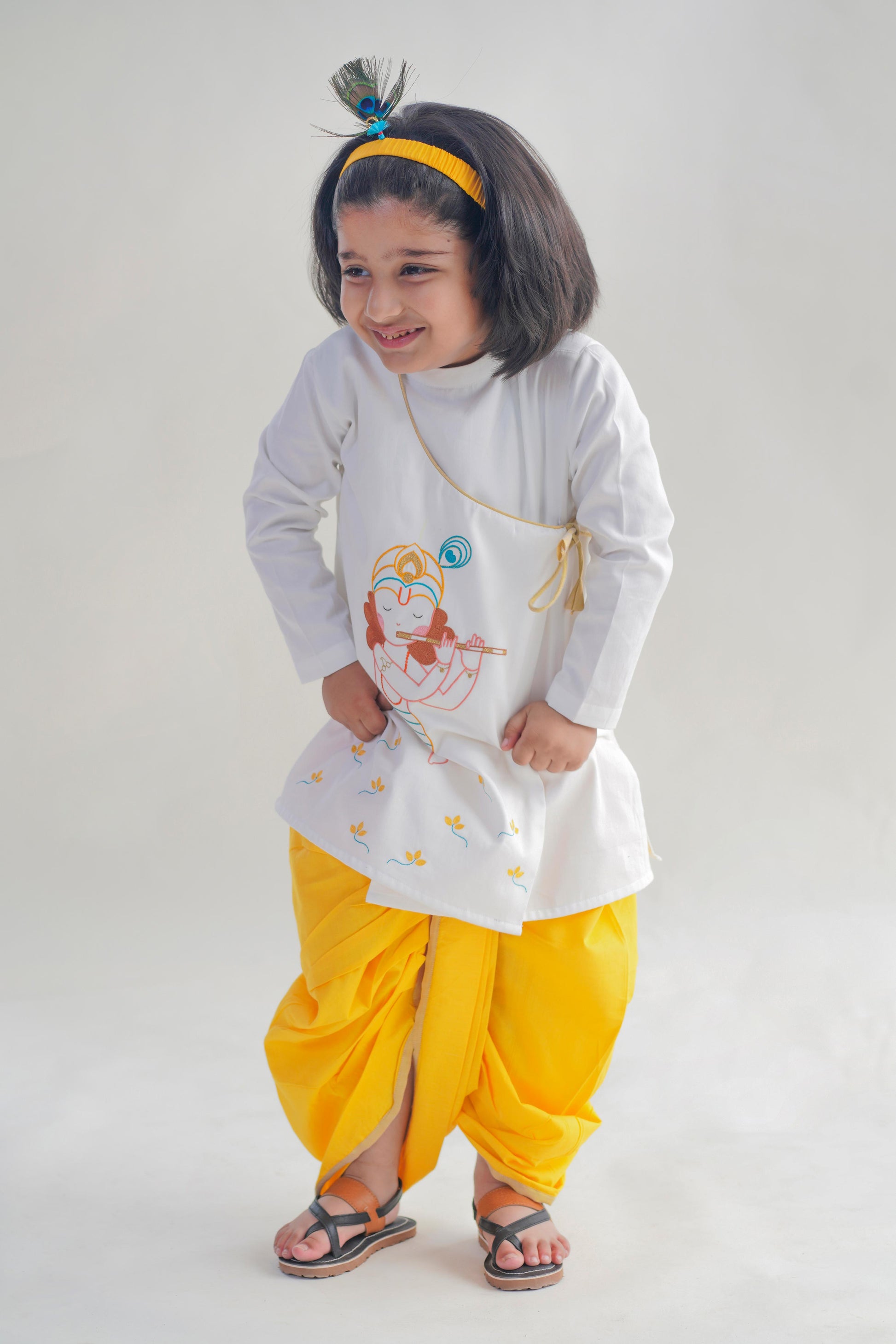 Buy Boy Krishna Dhoti Kurta Set-White by Tiber Taber Kids