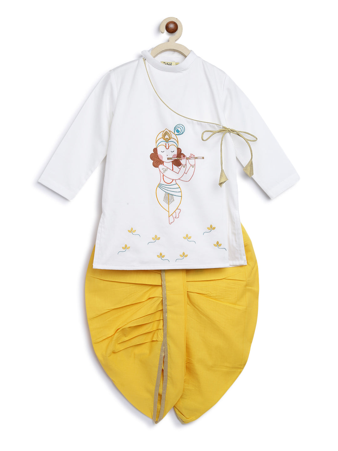 Shop Boy Krishna Dhoti Kurta Set-White by Tiber Taber Kids