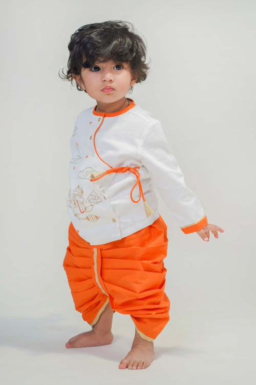 Baby Boy Hanuman Dhoti Kurta Set-White by Tiber Taber Kids