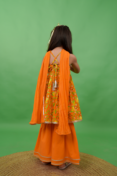 Buy girls flared sharara set printed mango orange