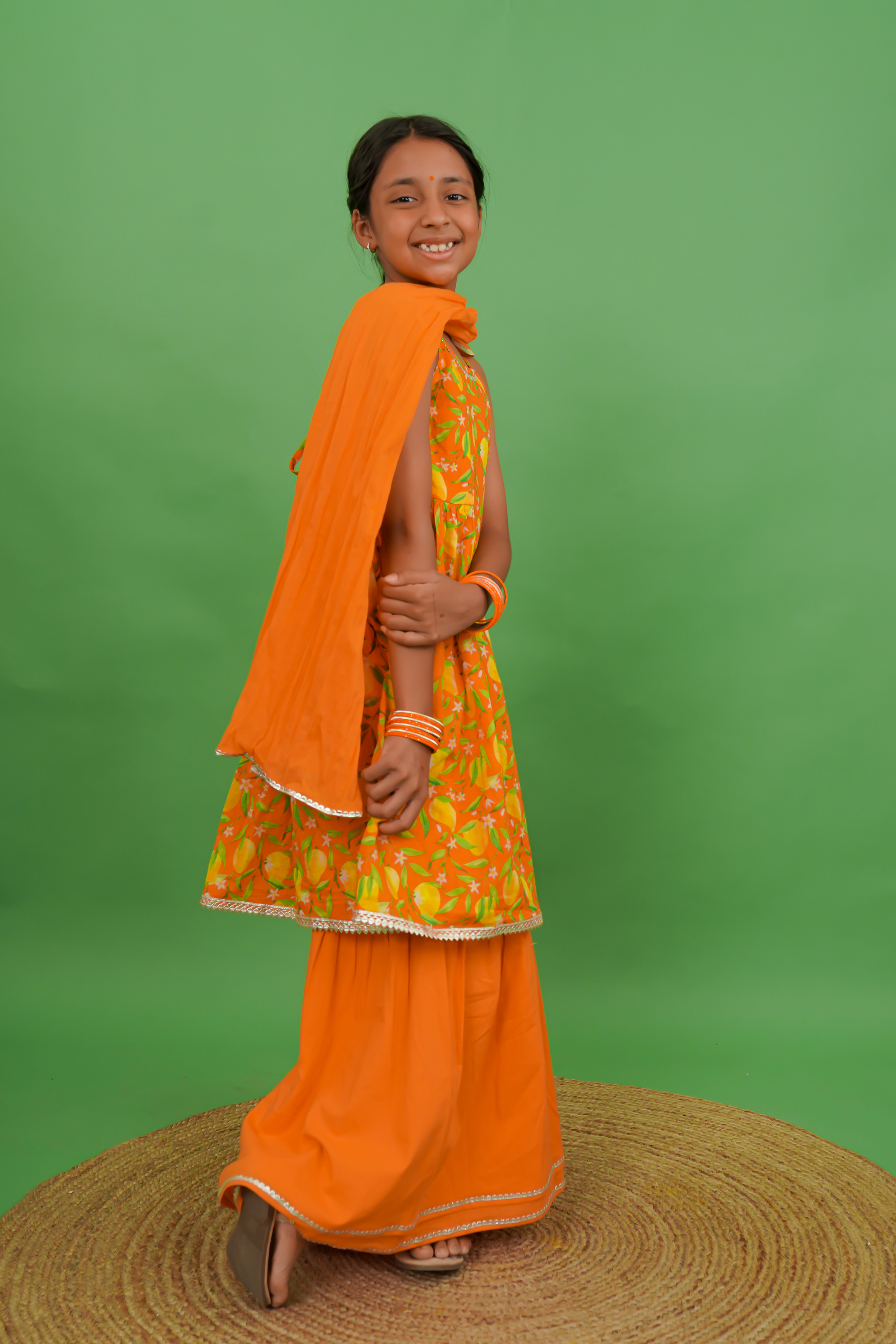 Buy Girls Flared Sharara Set Printed Mango - Orange by Tiber Taber Kids