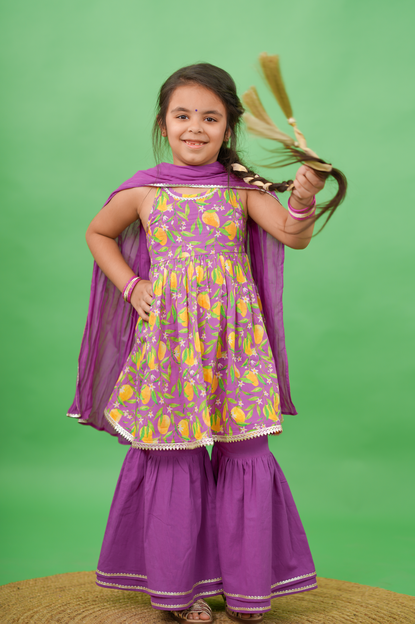 Buy Girls Flared Sharara Set Printed Mango - Purple by Tiber Taber Kids