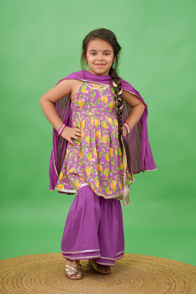 Girls Flared Sharara Set Printed Mango - Purple by Tiber Taber Kids