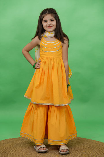 Girls Flared Sharara Set Gotapatti - Yellow by Tiber Taber Kids