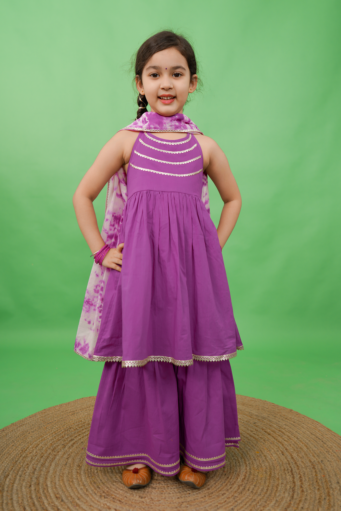 Girls Flared Sharara Set Gotapatti - Purple by Tiber Taber Kids