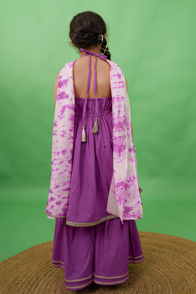 Buy Girls Flared Sharara Set Gotapatti - Purple by Tiber Taber Kids