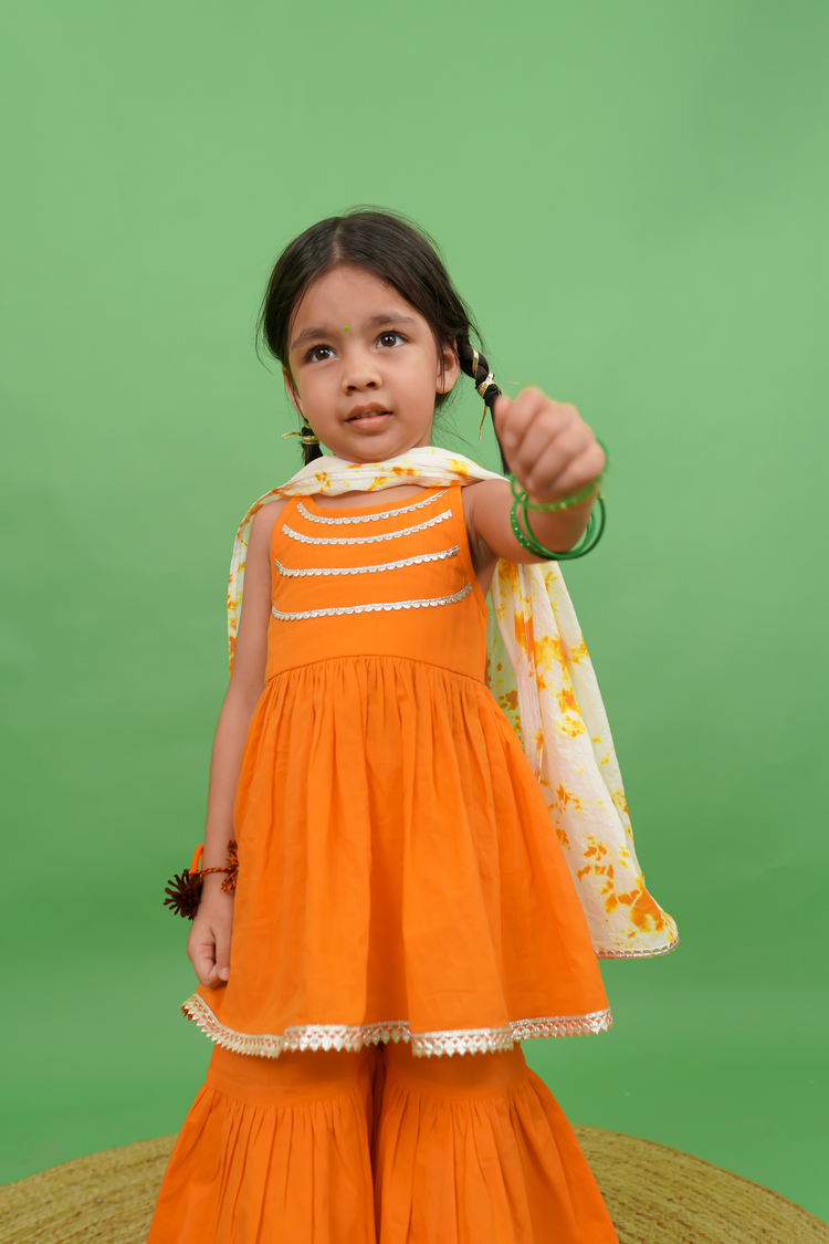 Girls Flared Sharara Set Gotapatti Orange – Tiber Taber Kids