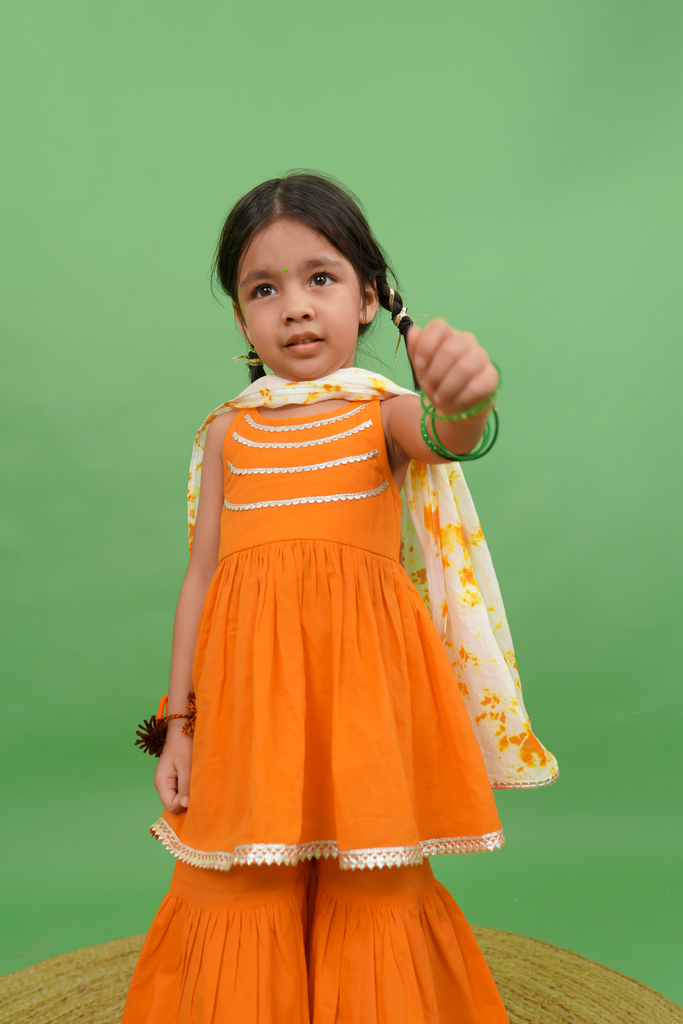 Buy Girls Flared Sharara Set Gotapatti - Orange by Tiber Taber Kids