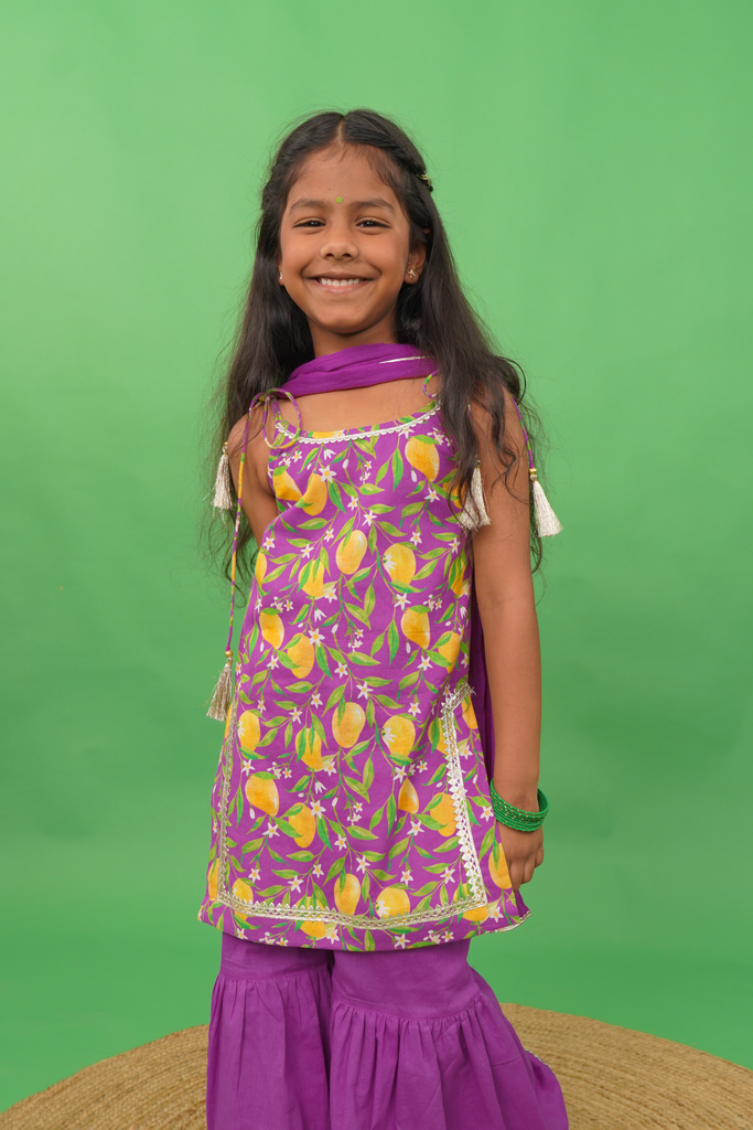 Buy Girls Straight Strappy Sharara Set Printed Mango - Purple by Tiber Taber Kids