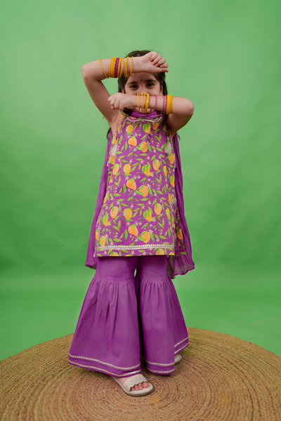 Shop Girls Straight Strappy Sharara Set Printed Mango - Purple by Tiber Taber Kids
