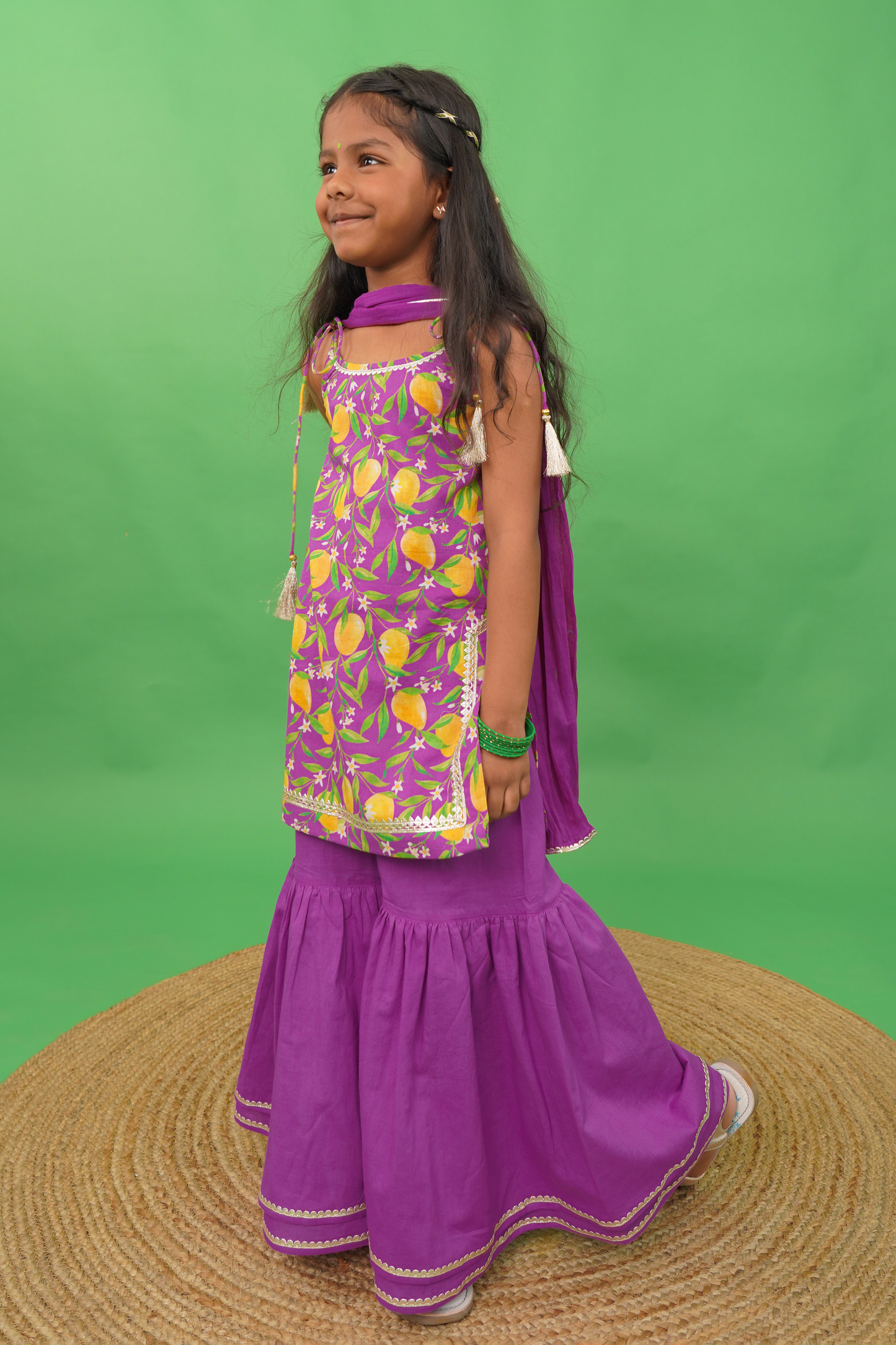 Girls Straight Strappy Sharara Set Printed Mango - Purple by Tiber Taber Kids