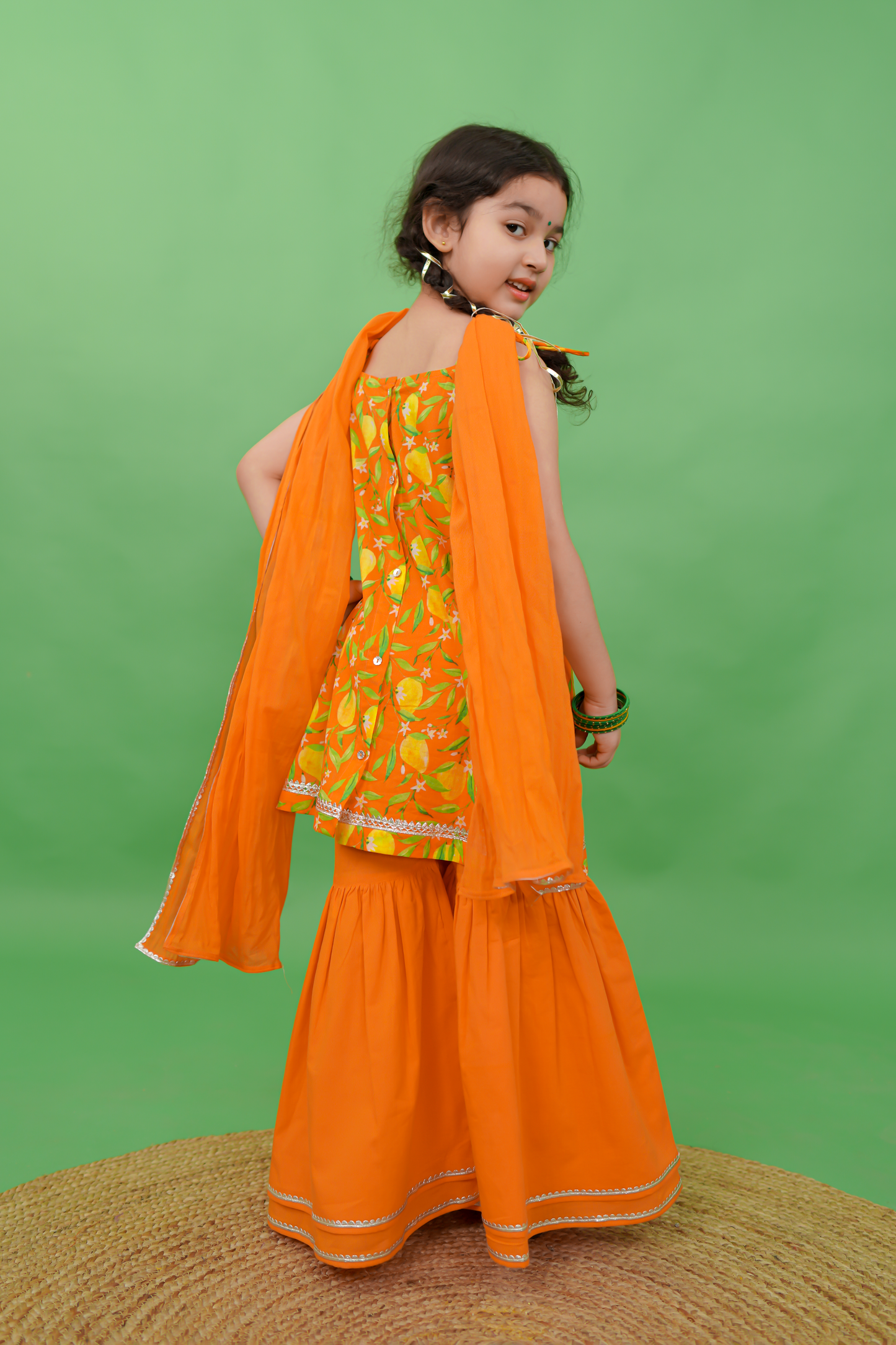 Buy Girls Straight Strappy Sharara Set Printed Mango - Orange by Tiber Taber Kids